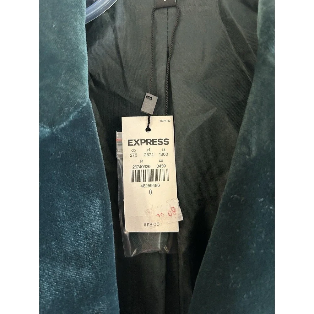 NEW! Express Dark Green Double Breasted Shawl Collar Blazer, Women's Size 0